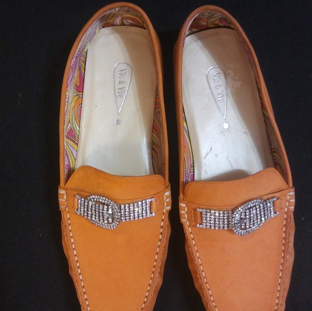 Vis a Vie Orange Suede Leather & Rhinestone Buckle